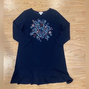 navy Ann Taylor Loft floral embroidered dress